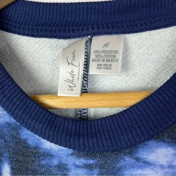 White Fawn Blue Tie Dye Cold Shoulder Long Sleeve Mini Dress M - Picture 4 of 4